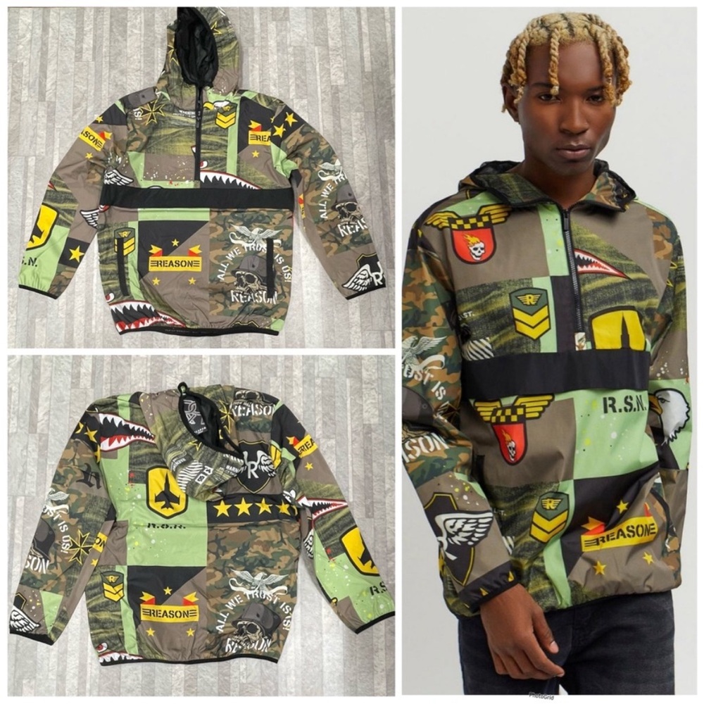 NWT Reason Clothing Military Print Half-Zip Pullover Anorak Size Medium